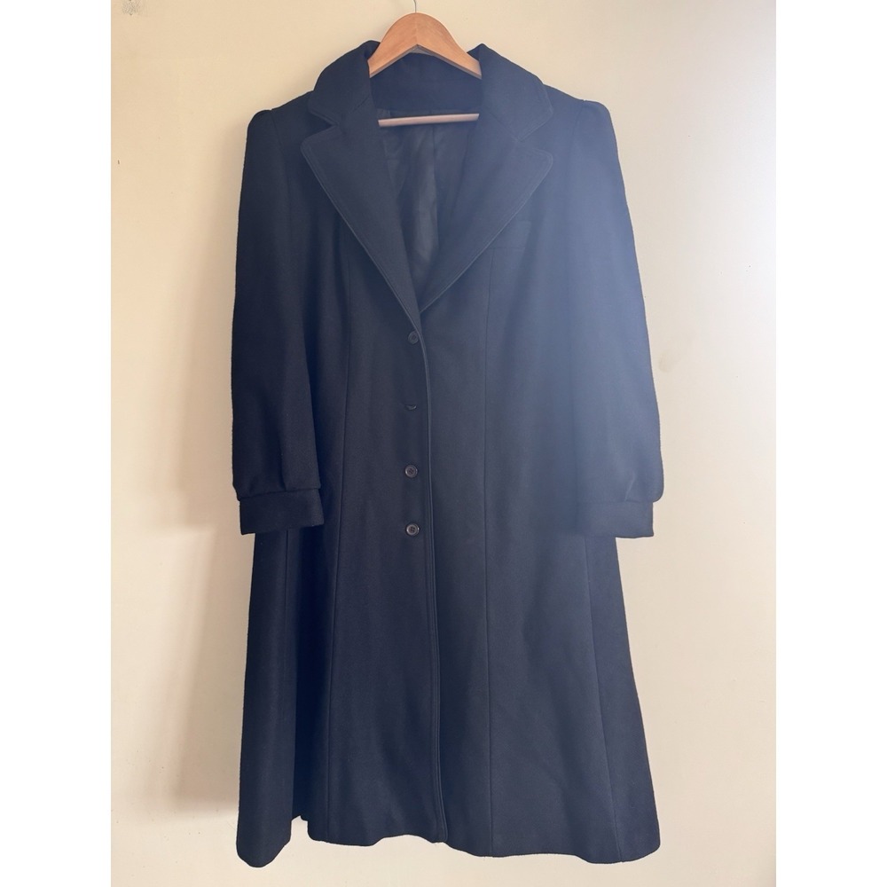 Women's Vintage Dress Coat Wool Black Flared Feminine Cute Heavy Warm Long